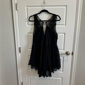 Free People Sz L Don't You Dare Navy Black Lace Mini Dress
